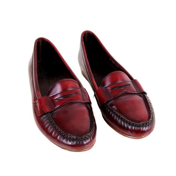 Nordstrom DARK RED GENUINE LEATHER LOAFER FLATS ROUND TOE SLIP ON SHOES Sz 7 W - Picture 1 of 11
